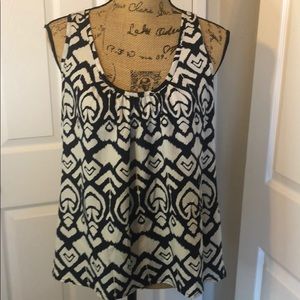 Navy and cream print T back tank top